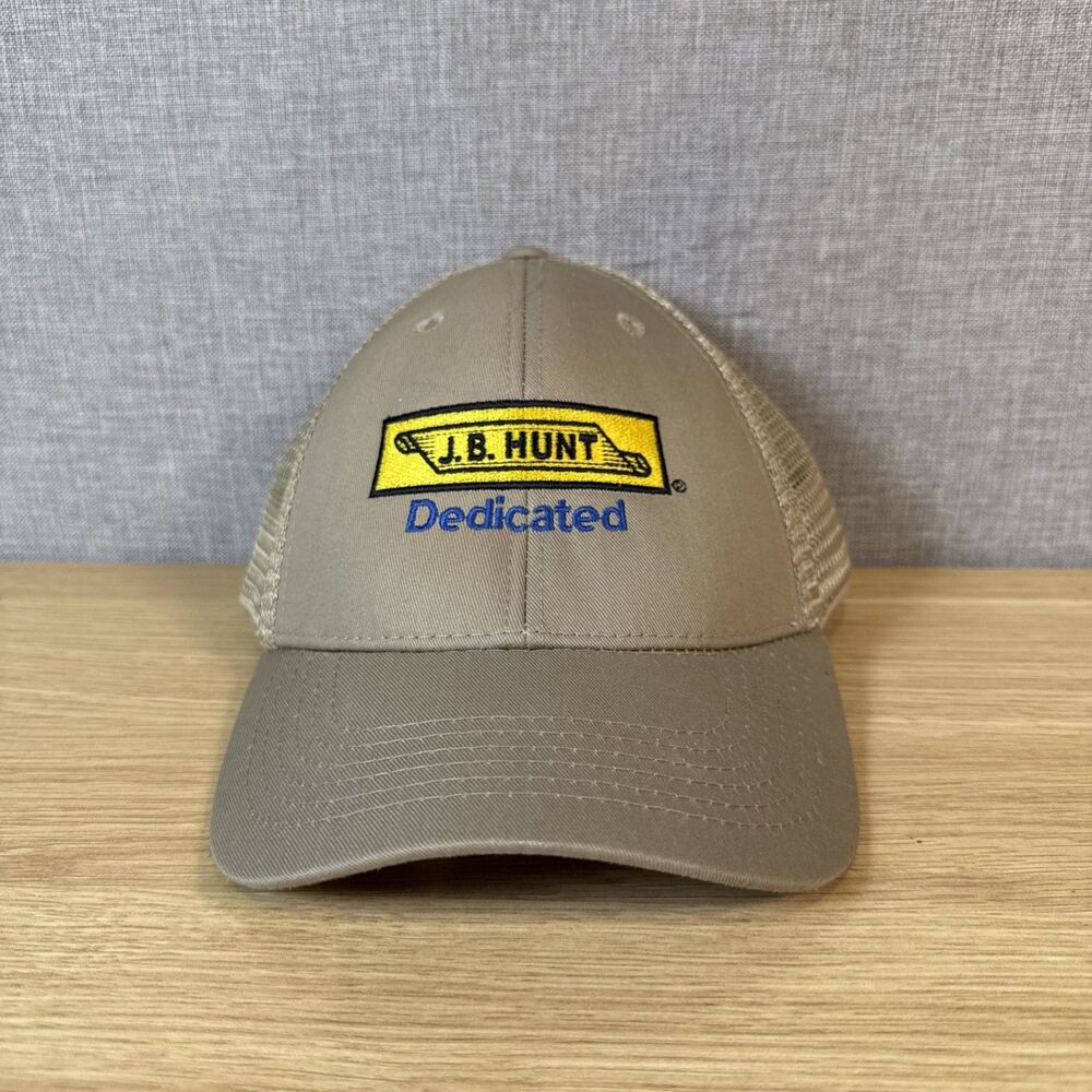 Vintage J.B. Hunt Dedicated Trucking Trucker Hat Snapback Mesh Cap Tan